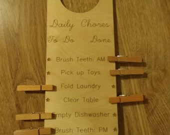 chore chart husband and wife Door Hanging Chore Chart, Laser Cut and Engraved on Wood