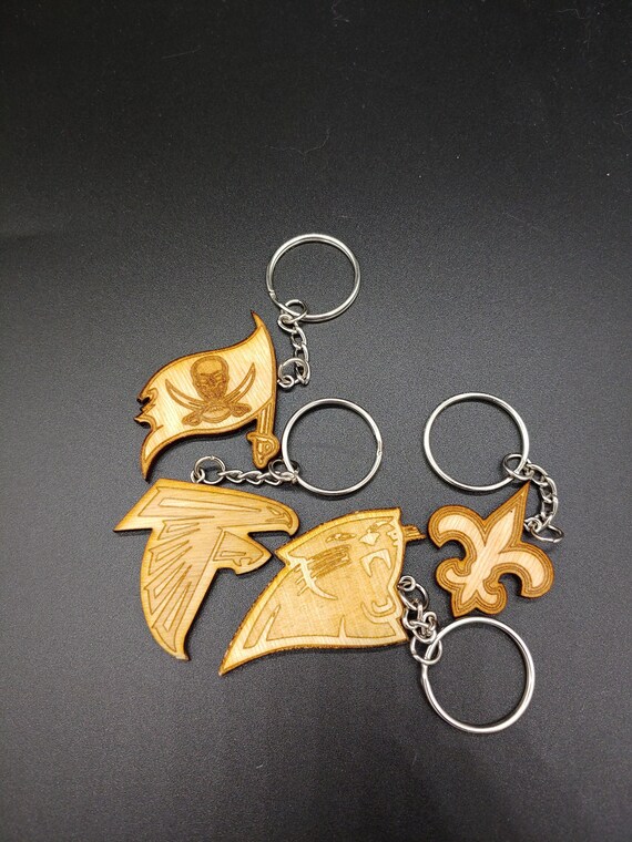 Nfc South Team Logo Keychains Nfl Team Logos National Football League Wooden Keychains Laser Cut And Engraved