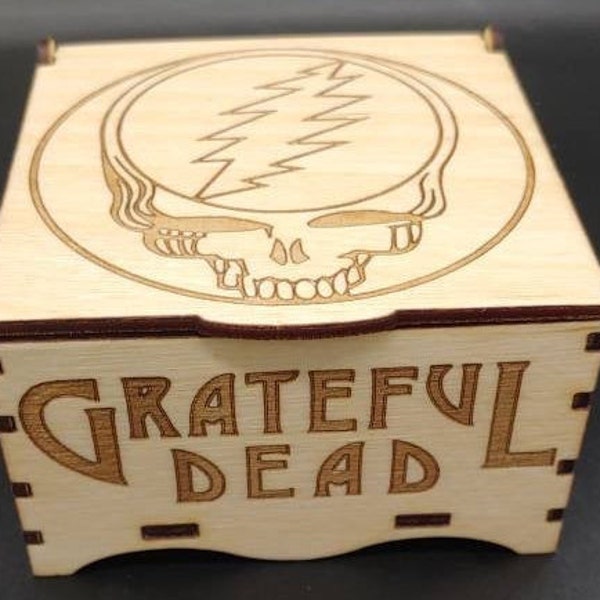 Grateful Dead Themed Stash Boxes, Laser Cut and Engraved on Wood