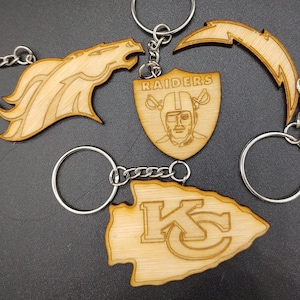 NFL, AFC West, Team Logo Keychains, Laser Cut and Engraved on Wood image 1