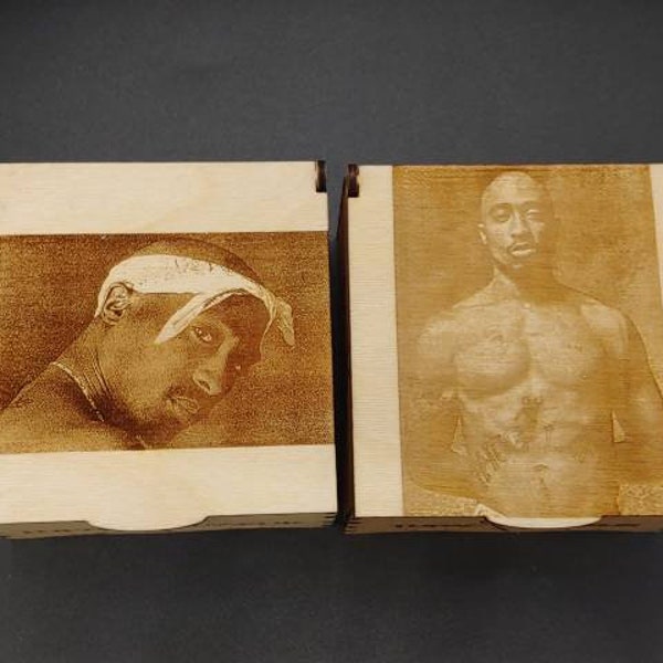 Tupac Shakur Themed Stash Boxes, Laser Cut and Engraved on Wood