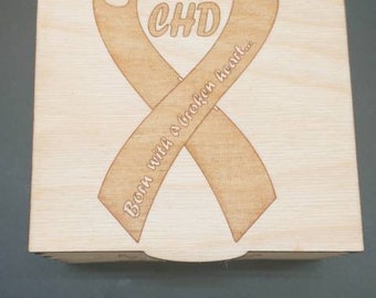 Congenital Heart Defect Awareness Boxes, Laser Cut and Engraved on Wood