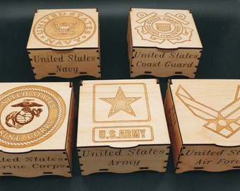 United States Armed Forces Themed Boxes, Laser Cut and Engraved on Wood