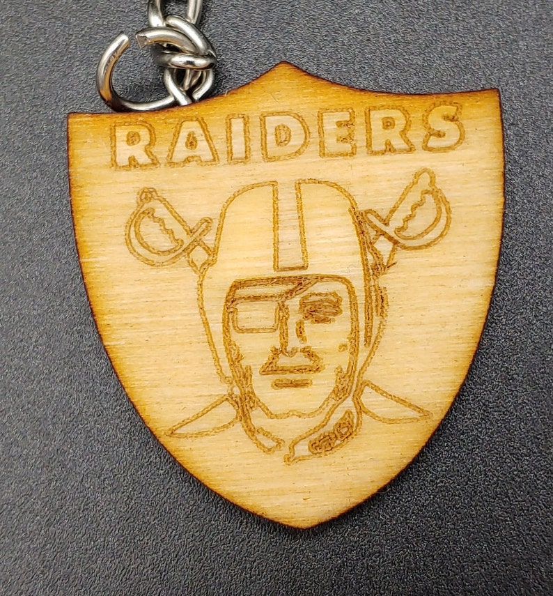 NFL, AFC West, Team Logo Keychains, Laser Cut and Engraved on Wood Las Vegas Raiders
