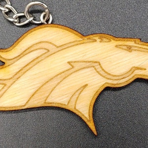 NFL, AFC West, Team Logo Keychains, Laser Cut and Engraved on Wood Denver Broncos