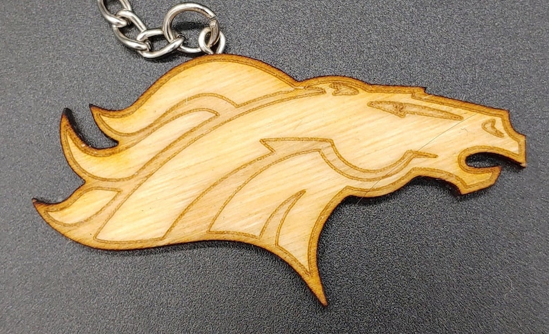 NFL, AFC West, Team Logo Keychains, Laser Cut and Engraved on Wood Denver Broncos