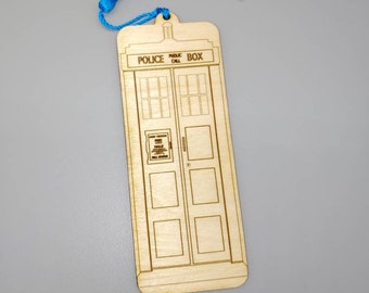 Marque-pages Dr. Who Tardis, découpés au laser et gravés sur bois