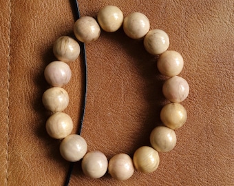 Basic neutral bracelet - small wooden beads - beige hand painted bracelet - pastel golden hues - yoga girl gift - island lifestyle jewelry