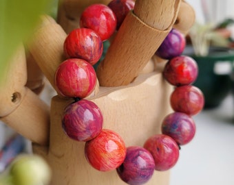 Dreamy pink ball bracelet - medium wooden balls - originally hand painted - funky festival jewelry - colorful summer style - best mom gift