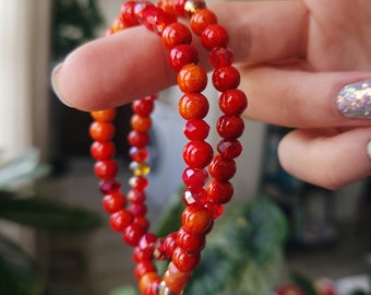 Fiery red multi strand bracelet - amazon style tiny balls jewelry - passionate orange wrap bracelet - slim ceremonial beads - mori girl gift