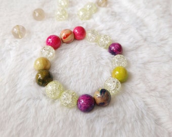 Forest pixie multicolor quartz bracelet - fairycore hand painted jewelry - colorful mixed beads - shiny gemstone bracelet - yoga girl gift