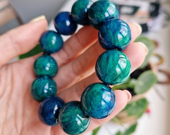 Beaded woodland bracelet - blue unisex bracelet - witchcrafted painting - turquoise color alchemy - large fairie beads - cottagecore jewelry