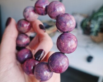 Lilac purple beads bracelet - original artist painting - mori girls summer bangle - round oversize beads - punk princess strech bracelet