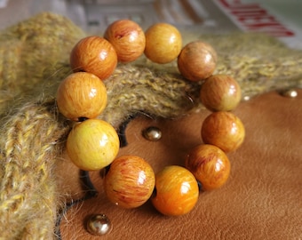 Orange oversized bracelet - eclectic colorful jewelry - unique art - big balls - wooden beads bracelet - golden shades - stackable bracelet