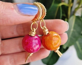 Summer colors mori girls earrings - mismatched meadow fairy earrings - gold plated sparkling hooks - cute ball earrings - pink orange beads