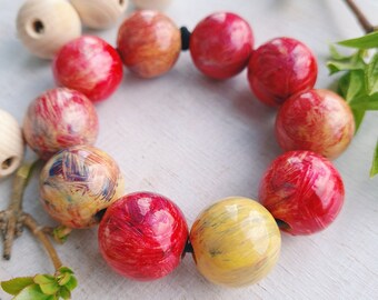 Oversize rebel bracelet - colorful fairycore beads - color splashes eccentric art - pink yellow balls - multicolor wooden beaded bangle