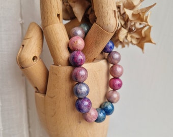 Shiny baby purple perlamuter bracelet - hand painted lucid art bracelet - slim fairycore jewelry - small ball beads - colorful summer style