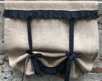 Burlap Curtain Country Style Tie Up Valance Rustic Primitive Window French Country Farmhouse Shabby Chic Living Room Custom Size Jute Blind