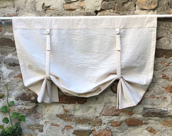 Natural Beige Cotton Curtains Country Kitchen Tie Up Valance French Farmhouse Living Room Farmhouse Roll Up Curtain Swedish Japandi Blind