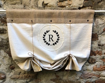 Custom Letter Burlap Tie Up Curtains Valance Country Curtain Rustic Modern Farmhouse Window Treatments Primitive Natural Jute Cotton Shade