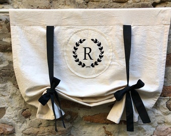 Modern Farmhouse Window Pull Up Curtains Black Ties Lined Valance Rustic Window Treatment French Country Tie Up Shade in Beige or White