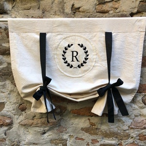 Modern Farmhouse Window Pull Up Curtains Black Ties Lined Valance Rustic Window Treatment French Country Tie Up Shade in Beige or White