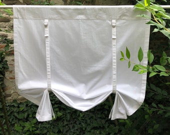 Extra Wide White Cotton Fabric Custom Curtains Kitchen Tie Up Valance French Farmhouse Living Room  Roll Up Curtain Swedish Japandi Blind