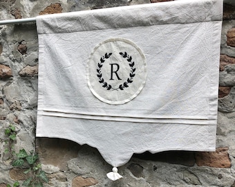 Monogrammed French Country Style Valance Lined Custom Size Scalloped Cotton Curtains Cottage Simple White Romantic Pleated Farmhouse Curtain
