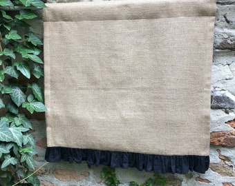 Natural Rustic Burlap Valance - Lined Farmhouse Curtains in Custom Size - Living Room Window Treatment - Ruffled Half Curtain Panel