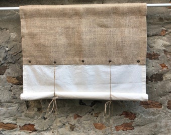 Burlap Tie Up Curtain With Grommets Modern Farmhouse Roll Up Valance Custom Size  Natural Jute Blind Bohemian Rustic Cafe Curtains Panels