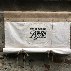 Rideau à enrouler en toile de jute et coton à imprimé chrétien, cantonnière à nouer, décoration de ferme moderne, cuisine salle à manger, traitement de fenêtre, store personnalisé