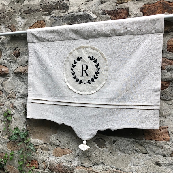 Monogrammed French Country Style Valance Lined Custom Size Scalloped Cotton Curtains Cottage Simple White Romantic Pleated Farmhouse Curtain