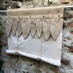 Rideau en toile de jute à attacher Parures de fenêtre de ferme rustique bohème Jute naturel primitif Store enroulable Wabi Sabi Store taille personnalisée cantonnière