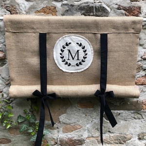 Rideau en toile de jute monogramme cravates noires cuisine campagnarde à attacher lambrequin traitement de fenêtre rustique ferme salon stores à enroulement simples en jute