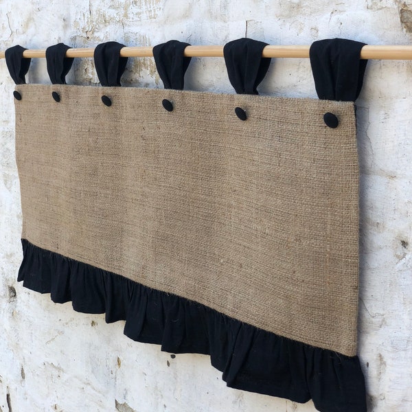 Burlap Curtains Cottage Kitchen Ruffle Valance Simple Rustic French Country Window Treatment Natural Burlap Primitive Farmhouse Decor