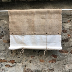 Burlap Tie Up Curtain With Grommets Modern Farmhouse Roll Up Valance Custom Size  Natural Jute Blind Bohemian Rustic Cafe Curtains Panels
