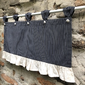 Lined Valance Black Ticking Curtains Kitchen French Country Style Curtain Modern Farmhouse Cafe Curtains Black Stripe Window Treatments