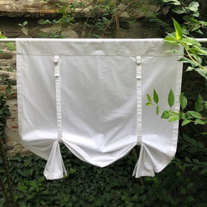 Extra Wide White Cotton Fabric Custom Curtains Kitchen Tie Up Valance French Farmhouse Living Room  Roll Up Curtain Swedish Japandi Blind