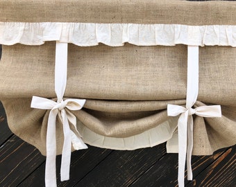 Burlap Curtains Country Kitchen Tie Up Valance Rustic Primitive Window French Country Farmhouse Custom Curtain Living Room  Boho Jute Blind
