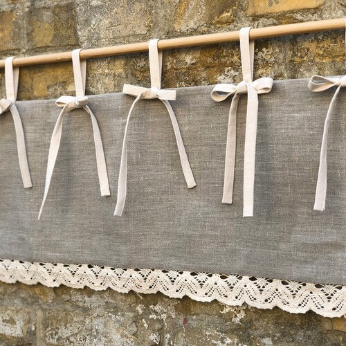 Cottage Linen Valance French Kitchen Curtain With Lace - Etsy