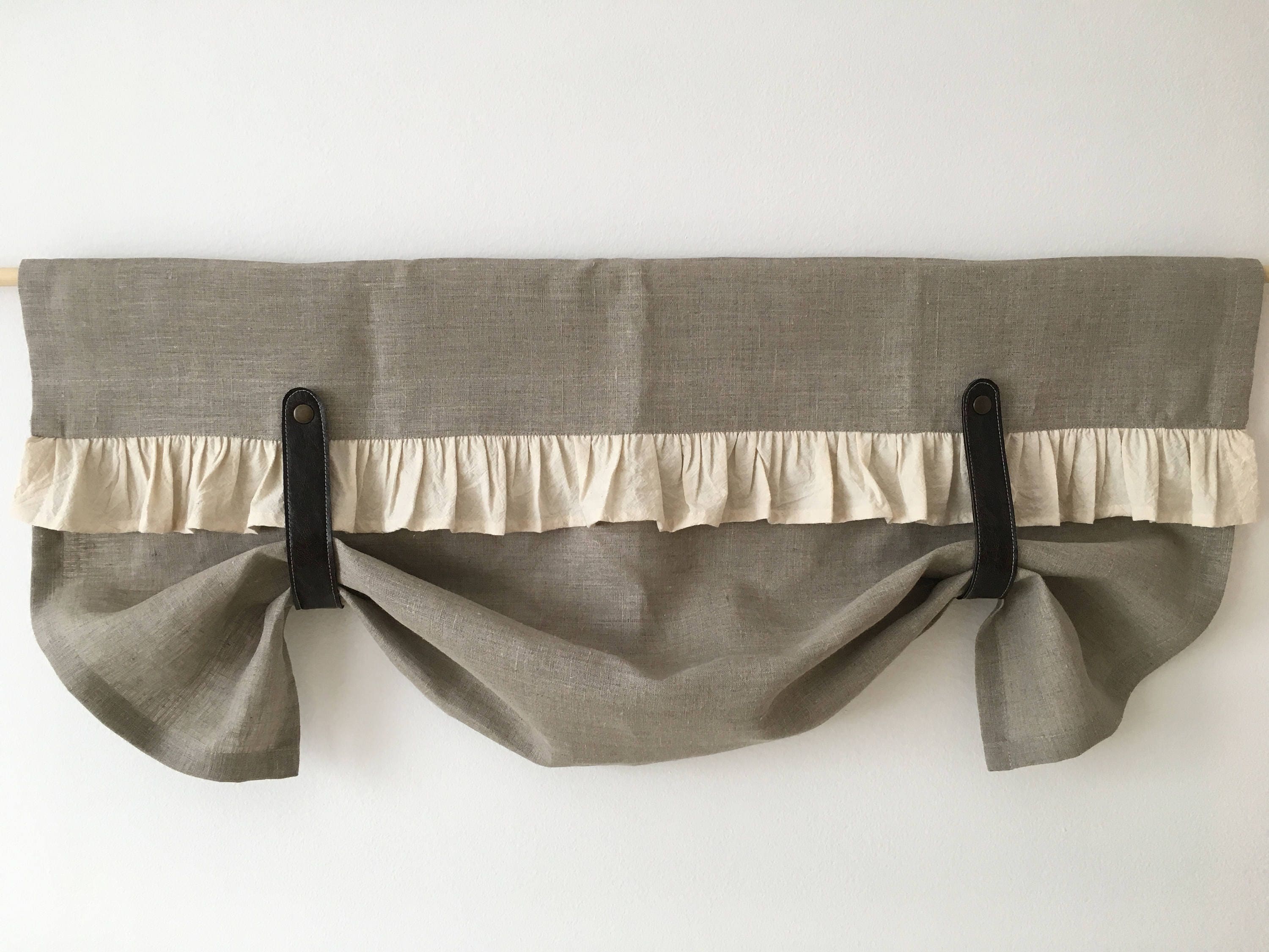 Linen Curtains Kitchen Valance Faux Leather Tie up French Etsy