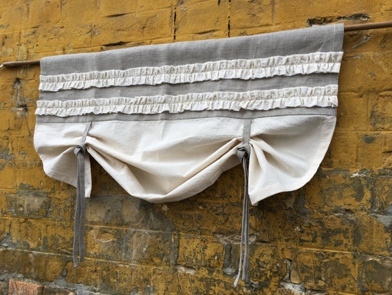 Linen Curtains Cottage Kitchen Tie Up Valance Ruffle Rustic Etsy