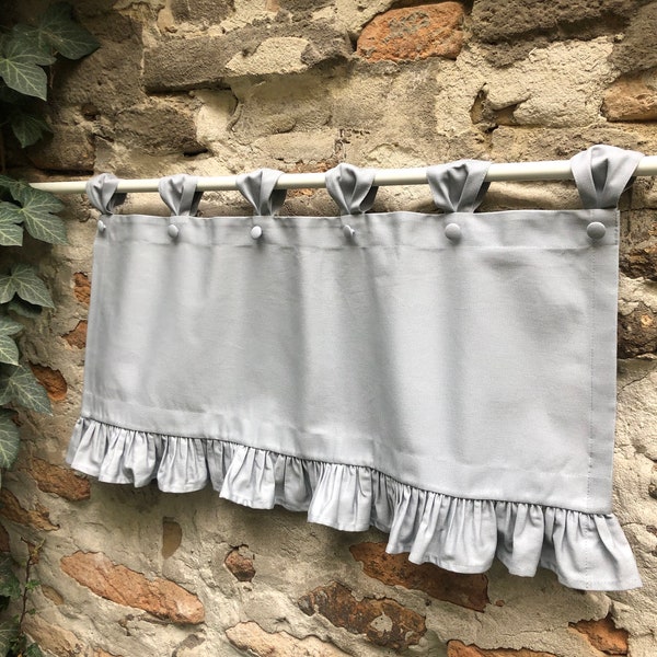 Gray Valance Modern Farmhouse Ruffled Curtains Cottage Tab Top Valances Simple French Country Window Treatment Custom Size Kitchen Curtain