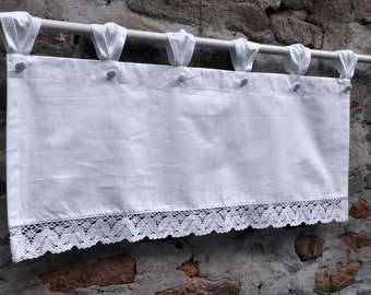 Tende in pizzo di cotone bianco o naturale con fodera in stile fattoria moderna, trattamento per finestre in stile country francese, tenda su misura