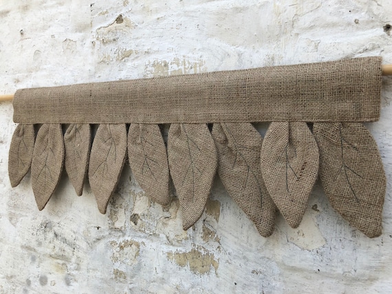 Burlap Curtains Primitive Kitchen Valance Botanical Country Etsy