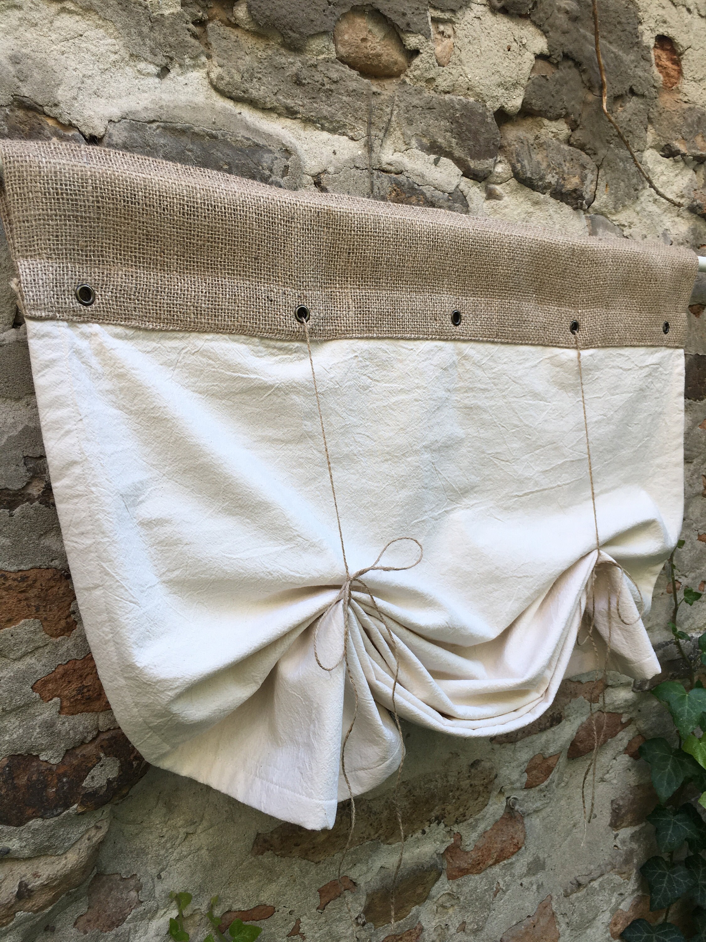 Primitive Burlap Curtains Country Kitchen Tie Up Valance Etsy