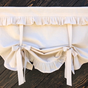 Farmhouse Ruffled Curtain Country Kitchen Tie Up Valance Rustic Natural Beige Cotton Window French Country Shabby Living Room  Ruffle Blind