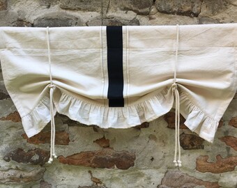 Grain Sack Inspired Tie Up Valalance Farmhouse Home Window Decor Custom Size Cafe Curtains Country French Natural Beige Cottage Curtain