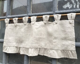 Linen Farmhouse Ruffled Curtains Cottage Ruffle Valance Simple Rustic  French Country Window Treatment Natural Flax Linen Kitchen Curtain