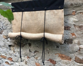 Roll Up Burlap Curtain Black Stripe Modern Farmhouse Style Coffee Sack Primitive Valance Country Tie Up Blinds Curtains Tie Up Custom Blinds